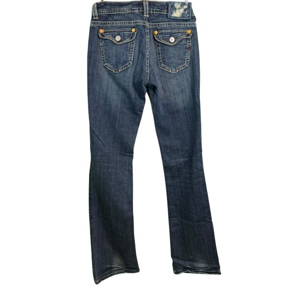 MEK Denim Women's Bootcut Jeans W29 L36 Distressed Dark Wash Mid Rise - Picture 4 of 9